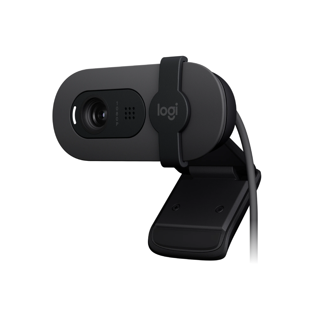 Full HD 1080p webcam with auto-light balance, integrated privacy shutter, and built-in mic.