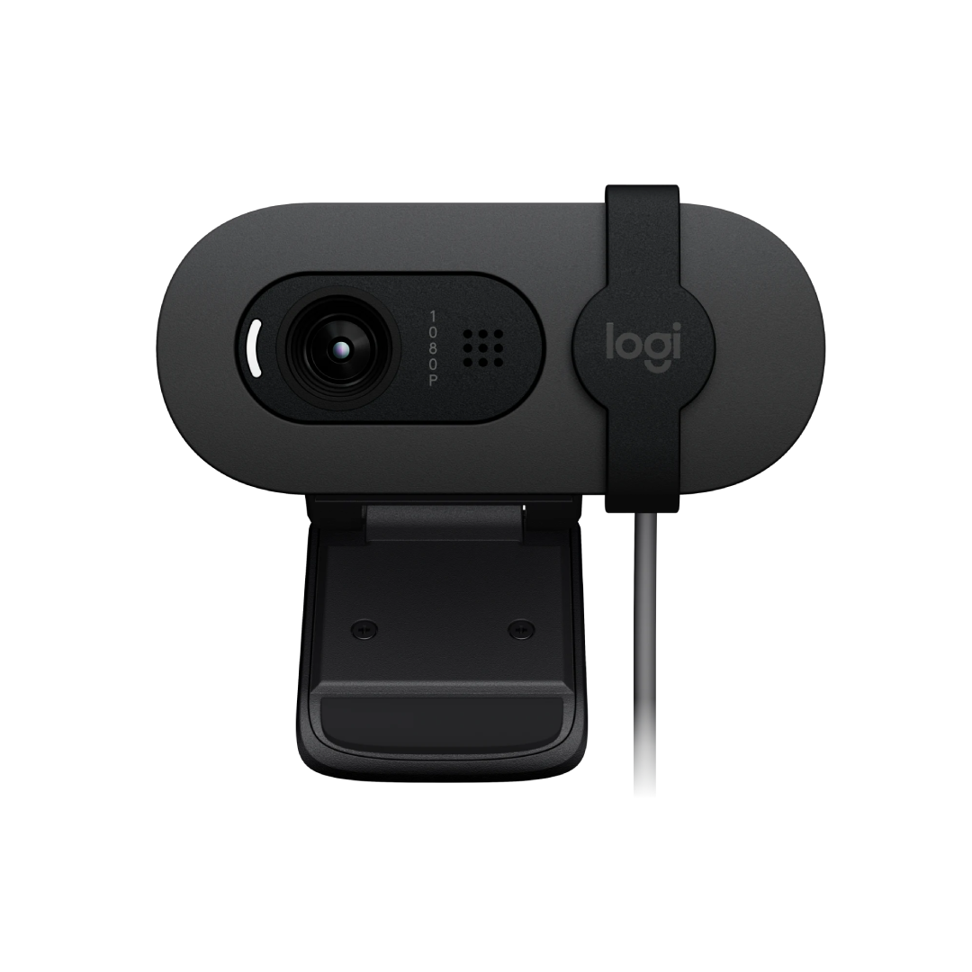 Full HD 1080p webcam with auto-light balance, integrated privacy shutter, and built-in mic.