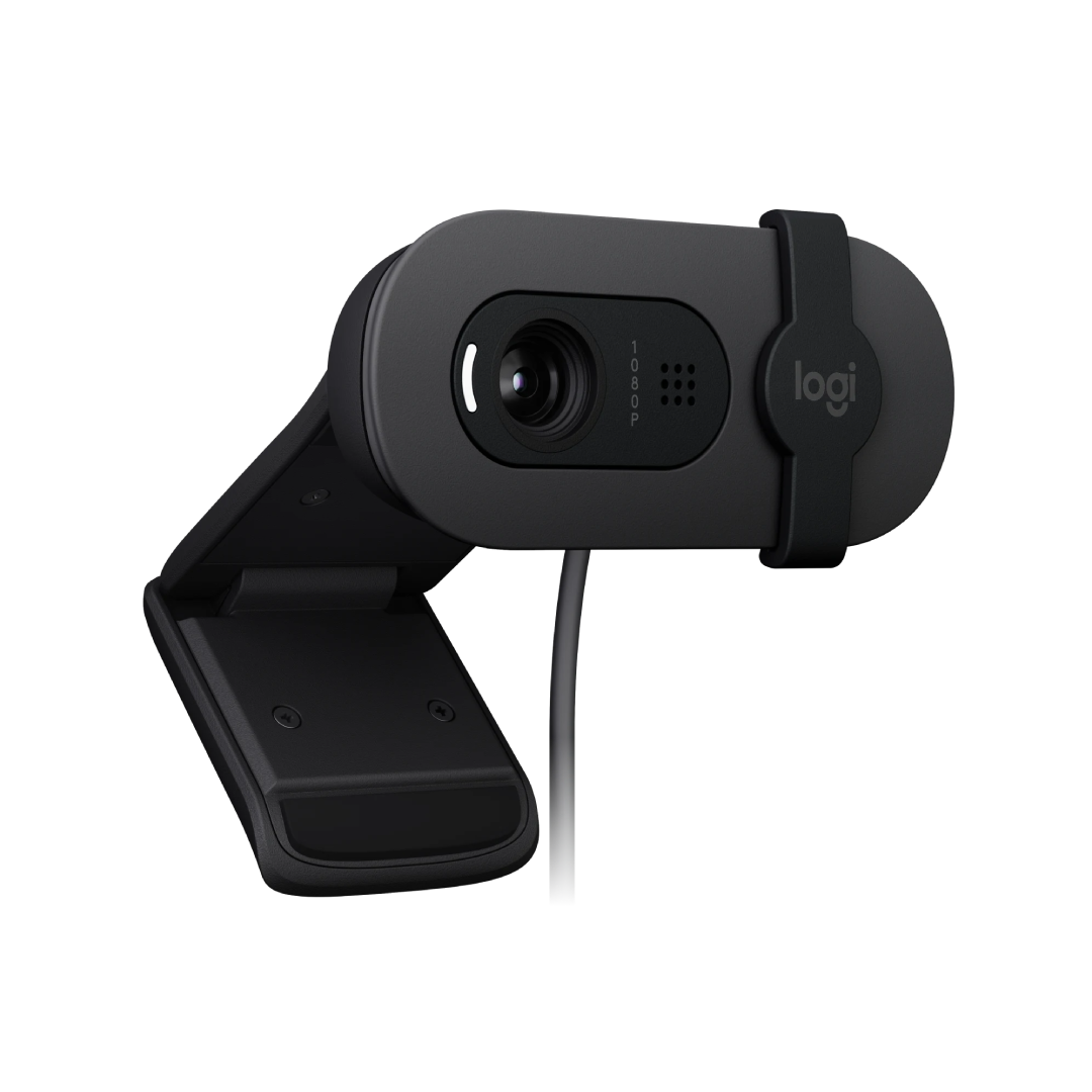 Full HD 1080p webcam with auto-light balance, integrated privacy shutter, and built-in mic.