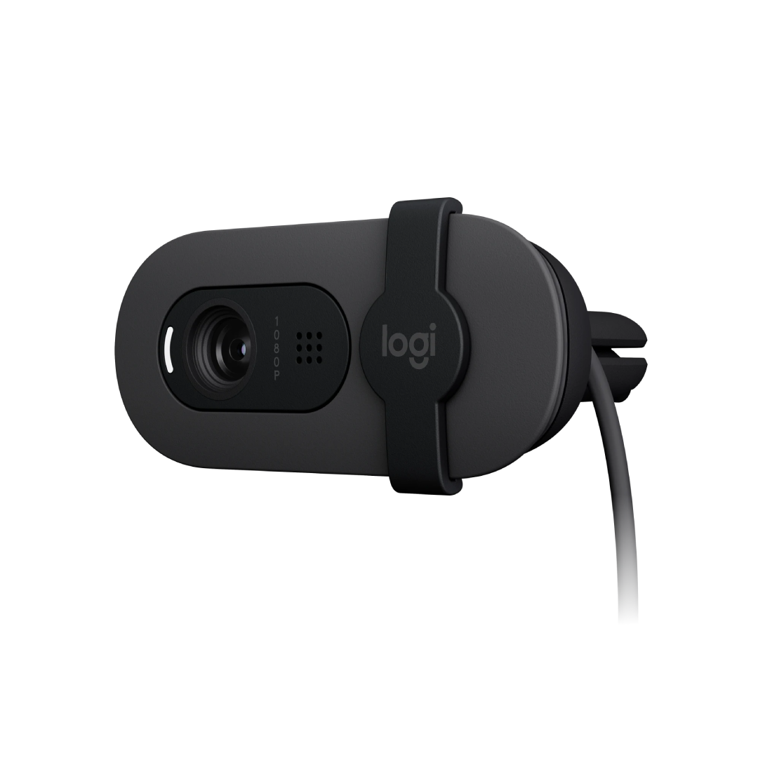 Full HD 1080p webcam with auto-light balance, integrated privacy shutter, and built-in mic.
