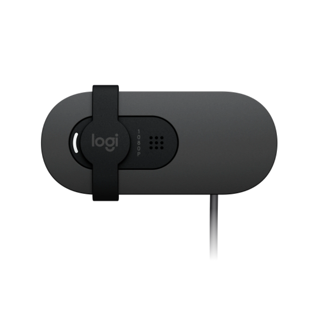 Full HD 1080p webcam with auto-light balance, integrated privacy shutter, and built-in mic.