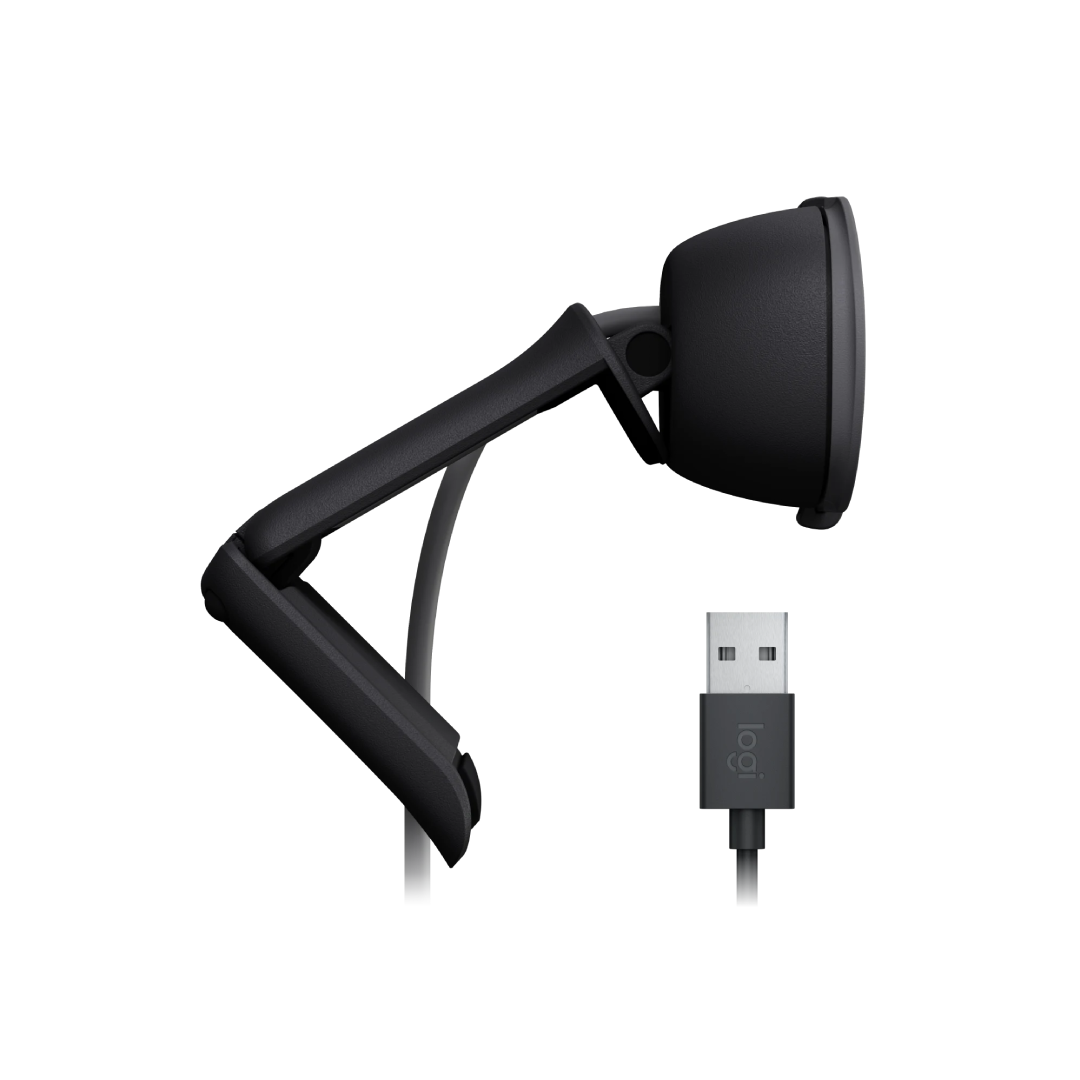 Full HD 1080p webcam with auto-light balance, integrated privacy shutter, and built-in mic.