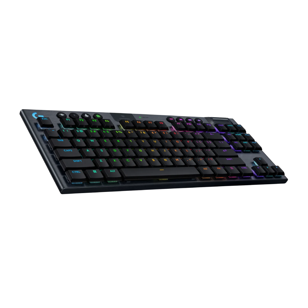 Logitech G915 X LIGHTSPEED TKL delivers iconic speed, accuracy, and customization with a sleek, tenkeyless design. This wireless gaming keyboard features tri-mode connectivity, KEYCONTROL, GL mechanical switches, and LIGHTSYNC RGB.