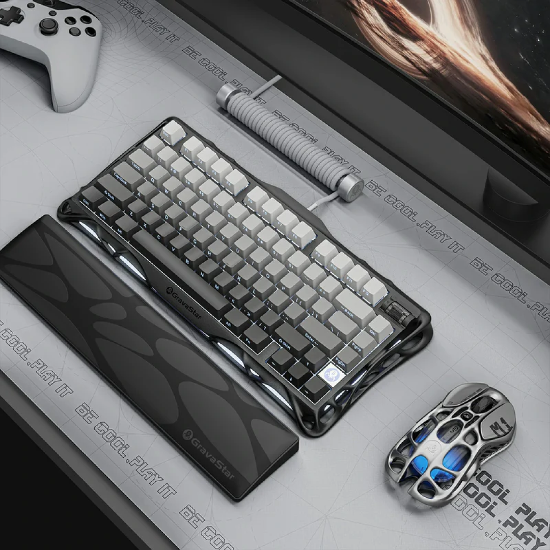 Premium 75% wireless mechanical keyboard that combines bold sci-fi aesthetics with high performance and flexibility.