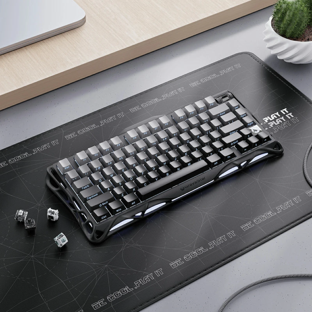 Premium 75% wireless mechanical keyboard that combines bold sci-fi aesthetics with high performance and flexibility.