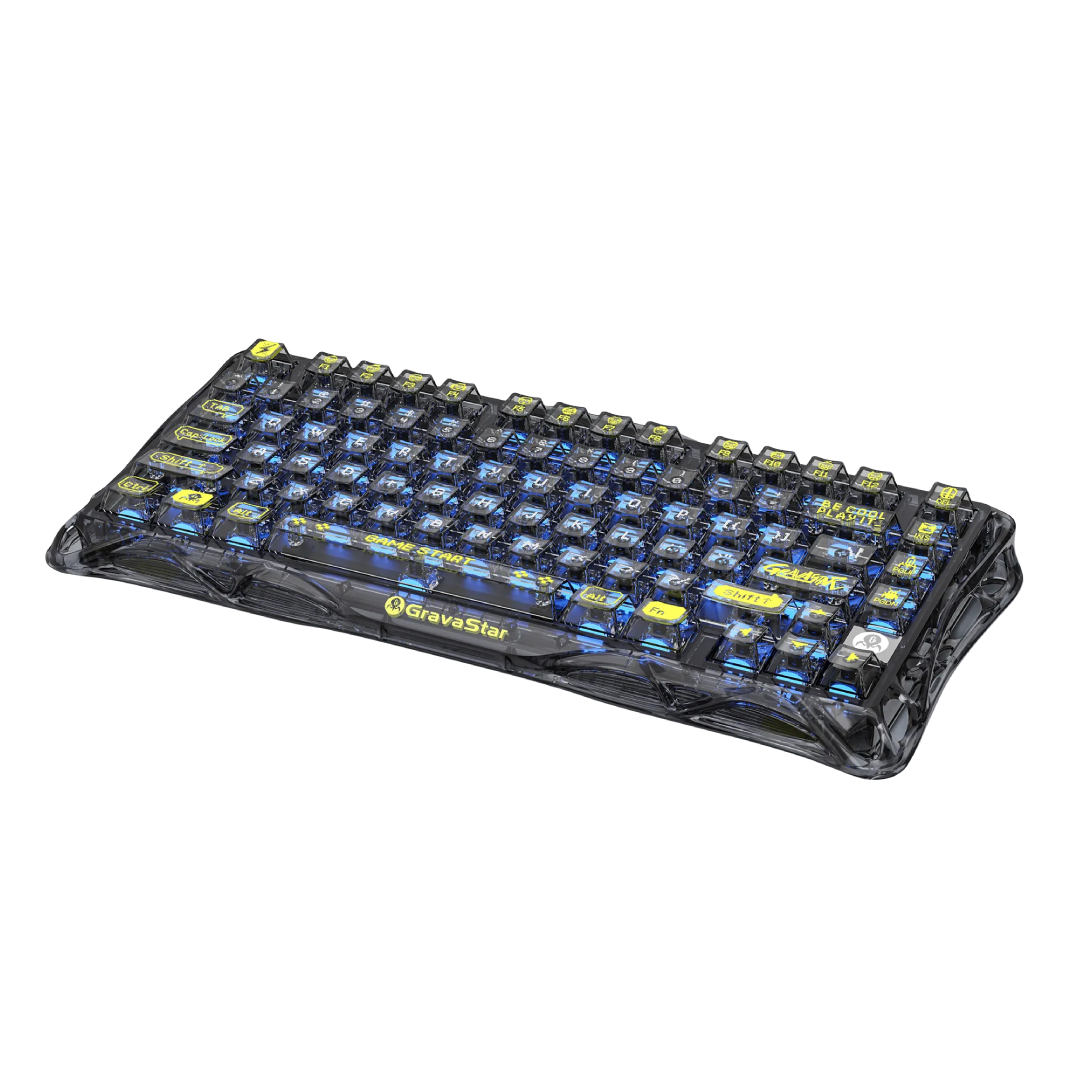 75% mechanical gaming keyboard that seamlessly blends futuristic aesthetics with high-performance features. Designed for gamers and enthusiasts, it offers a compact layout, customizable RGB lighting, and versatile connectivity options.
