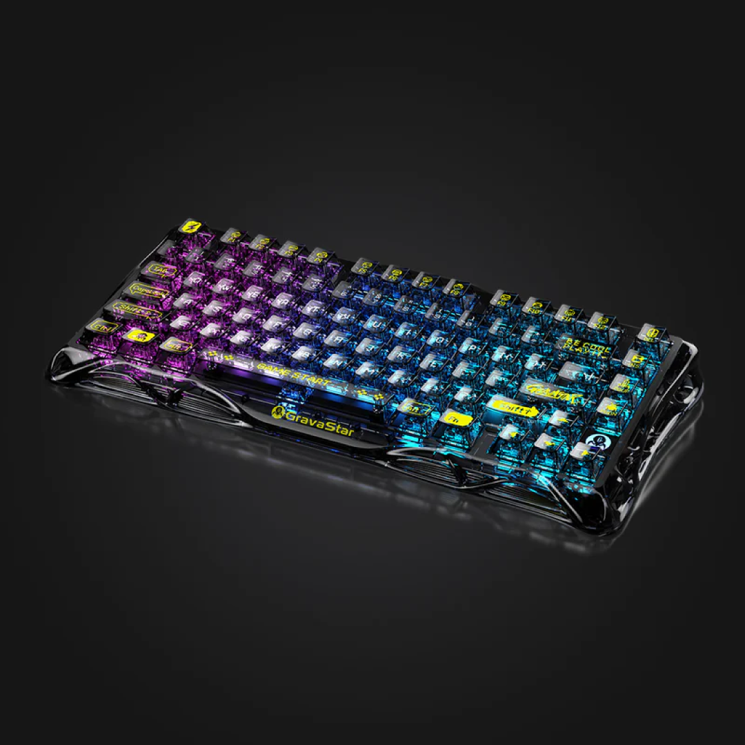 75% mechanical gaming keyboard that seamlessly blends futuristic aesthetics with high-performance features. Designed for gamers and enthusiasts, it offers a compact layout, customizable RGB lighting, and versatile connectivity options.