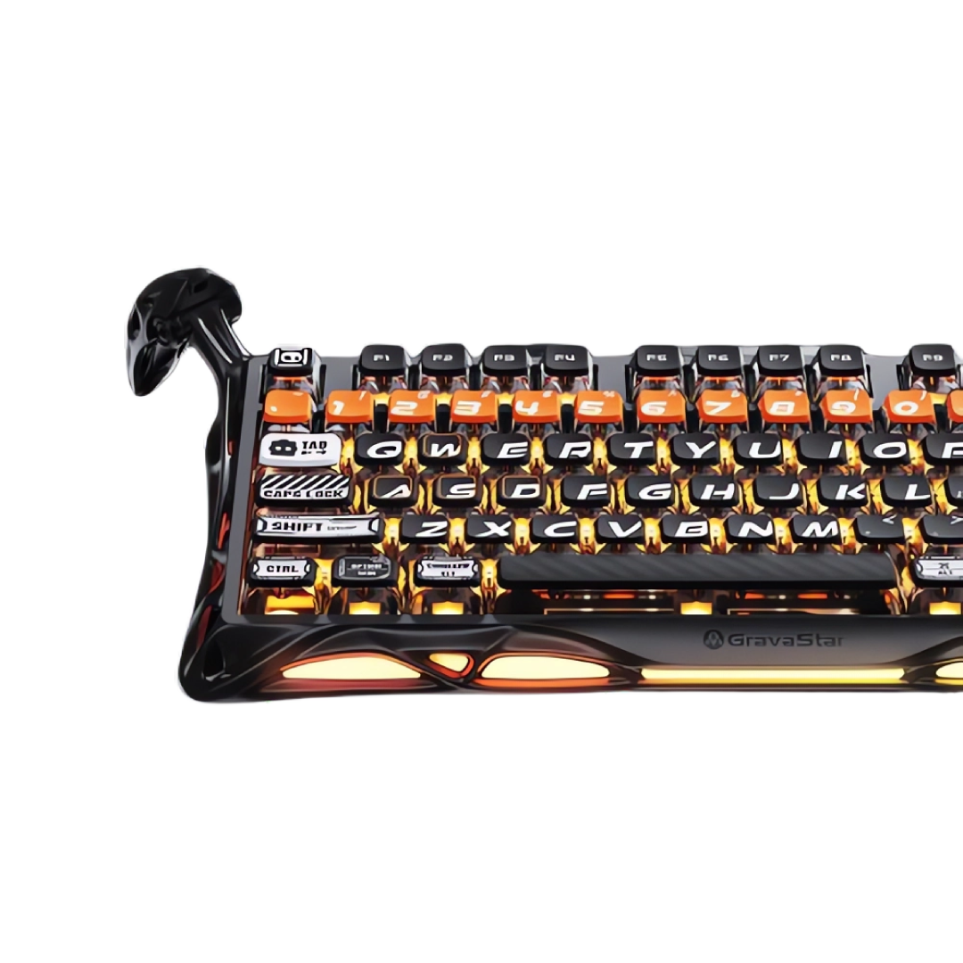 High-end 75% mechanical gaming keyboard with a bold, futuristic look and premium features. It’s made for gamers and keyboard enthusiasts who want both performance and distinctive style.