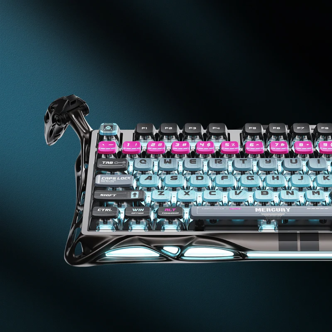 The Mercury V75 Pro Cyberpunk is a premium 75% mechanical keyboard that combines cutting-edge technology with a futuristic design. Featuring Hall Effect magnetic switches, ultra-low latency, and customizable RGB lighting, it’s engineered for competitive gaming and high-speed typing. The Cyberpunk edition showcases a sleek, industrial aesthetic with metallic baked coating and Stealth Gray accents, making it a standout piece on any desk.