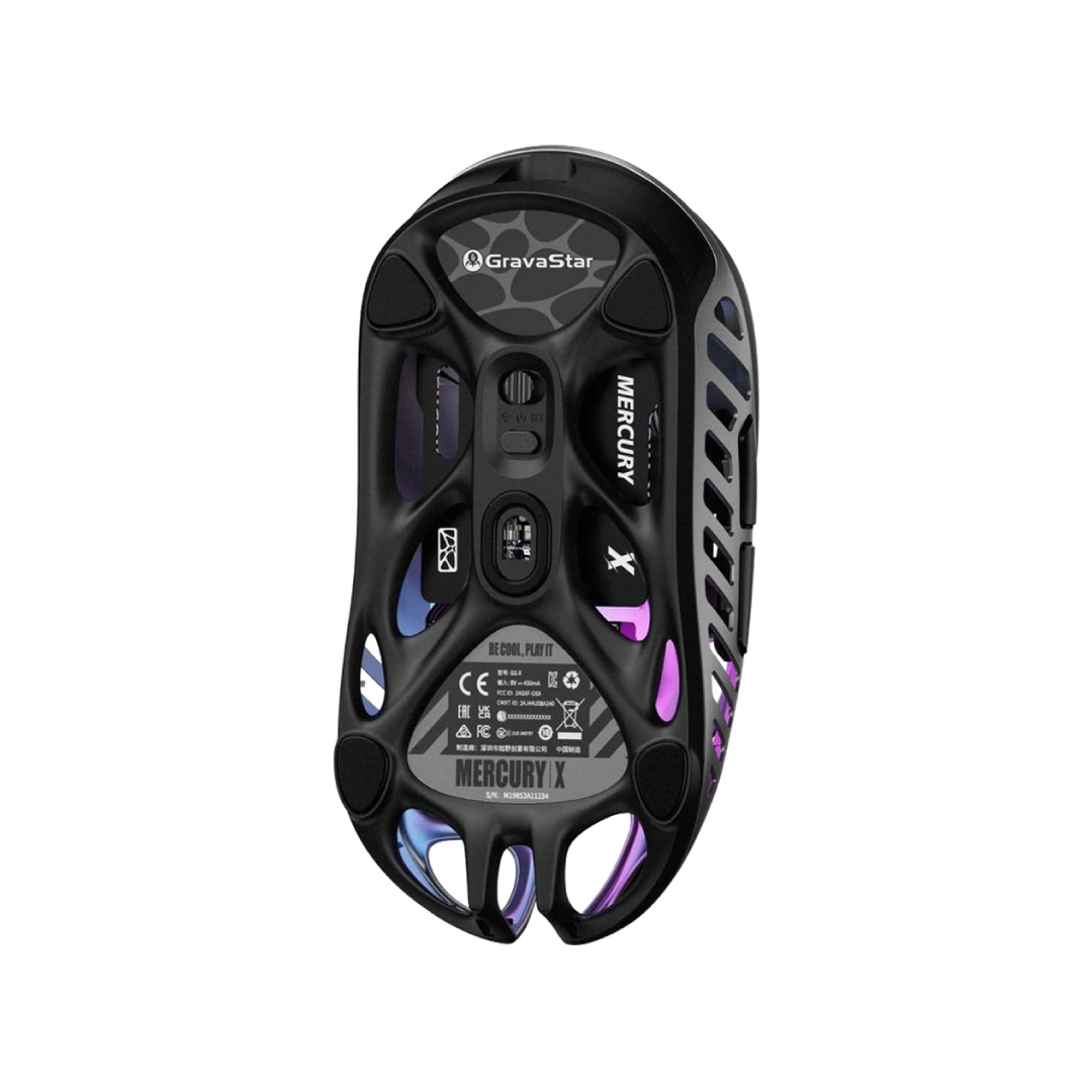 The GravaStar Mercury X Galaxy Black is a high-performance gaming mouse that combines cutting-edge technology with a unique, battle-worn aesthetic. Crafted with a hollowed-out structure and a matte black finish, it offers both aesthetic appeal and functional ergonomics.