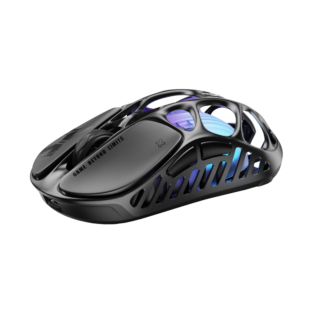 The GravaStar Mercury X Pro Galaxy Black is a high-performance gaming mouse that combines cutting-edge technology with a unique, battle-worn aesthetic. Crafted with a hollowed-out structure and a matte black finish, it offers both aesthetic appeal and functional ergonomics.