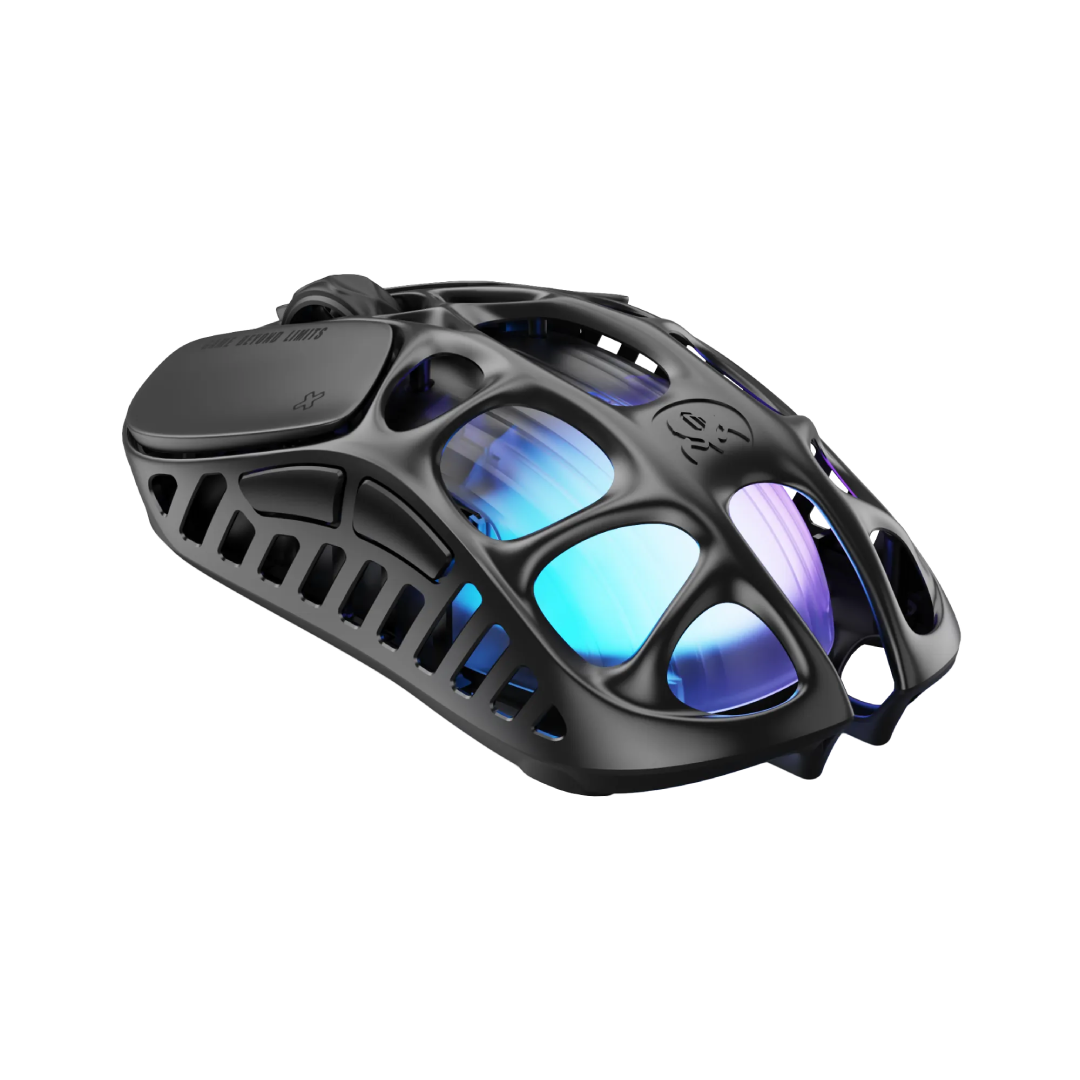 The GravaStar Mercury X Pro Galaxy Black is a high-performance gaming mouse that combines cutting-edge technology with a unique, battle-worn aesthetic. Crafted with a hollowed-out structure and a matte black finish, it offers both aesthetic appeal and functional ergonomics.