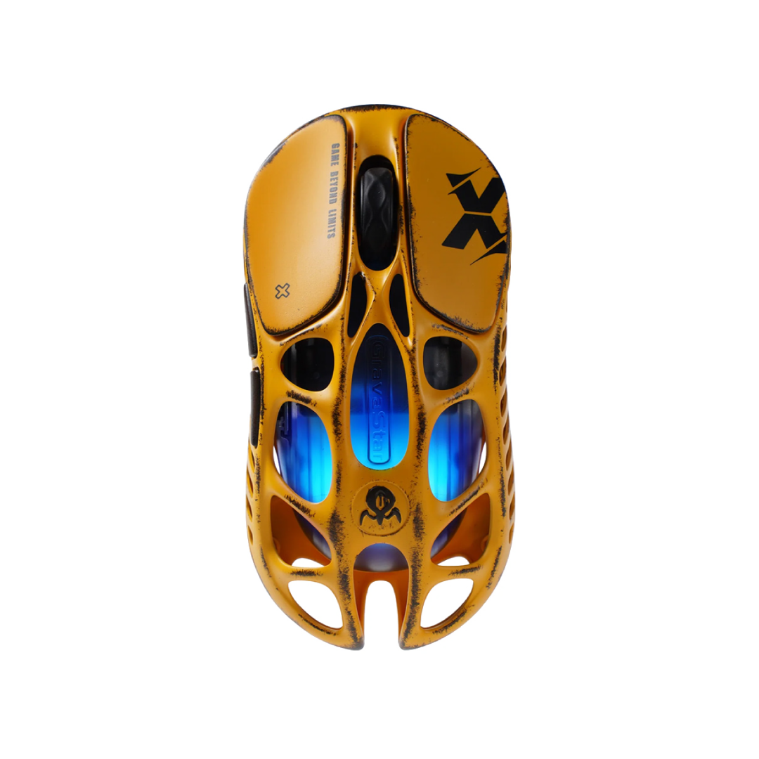 The Mercury X Battle Worn Yellow is a high-performance gaming mouse that combines cutting-edge technology with a unique, battle-worn aesthetic. Crafted with a hollowed-out structure and a matte yellow finish, it offers both aesthetic appeal and functional ergonomics.