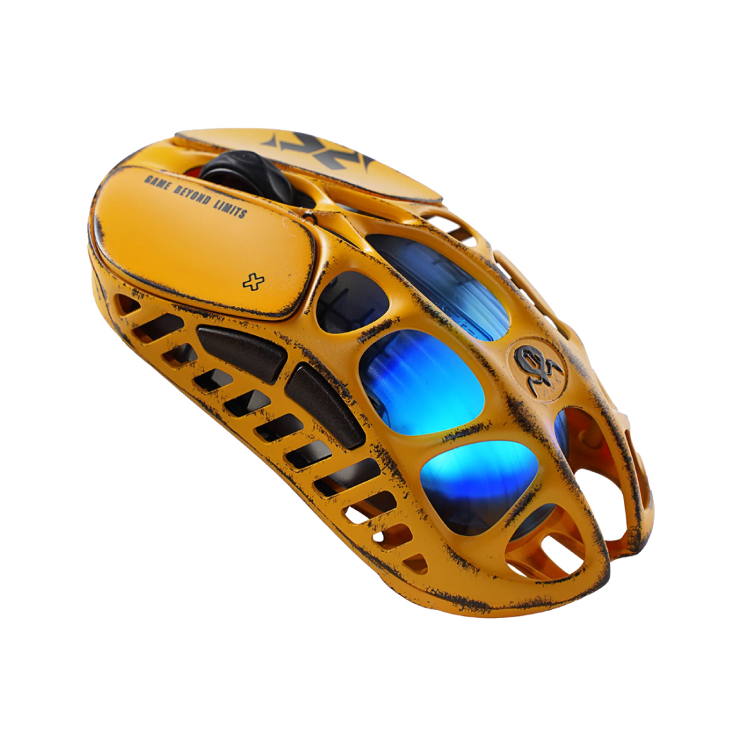 The Mercury X Battle Worn Yellow is a high-performance gaming mouse that combines cutting-edge technology with a unique, battle-worn aesthetic. Crafted with a hollowed-out structure and a matte yellow finish, it offers both aesthetic appeal and functional ergonomics.
