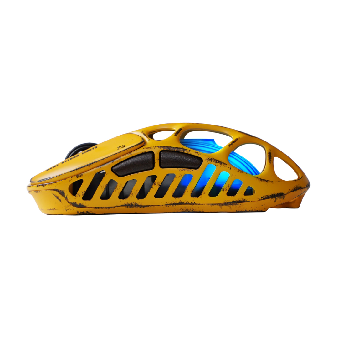 The Mercury X Battle Worn Yellow is a high-performance gaming mouse that combines cutting-edge technology with a unique, battle-worn aesthetic. Crafted with a hollowed-out structure and a matte yellow finish, it offers both aesthetic appeal and functional ergonomics.