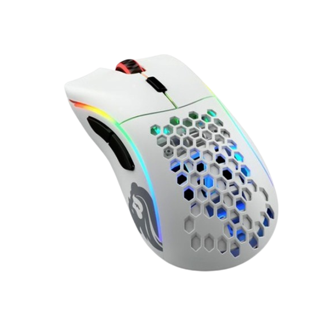 Glorious Model D Wireless Matte White – Ergonomic, ultra-lightweight wireless gaming mouse (69g) designed for comfort and precision. Features a BAMF 2.4GHz sensor with up to 19,000 DPI, low-latency wireless performance, and G-Skates PTFE feet for effortless glide. Delivers up to 71 hours of battery life, customizable RGB lighting, and a clean matte white finish—perfect for serious gamers who value freedom and control.